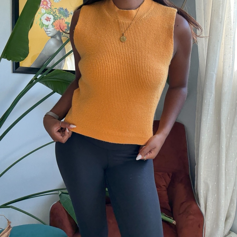 Orange Knit Sleeveless Sweater